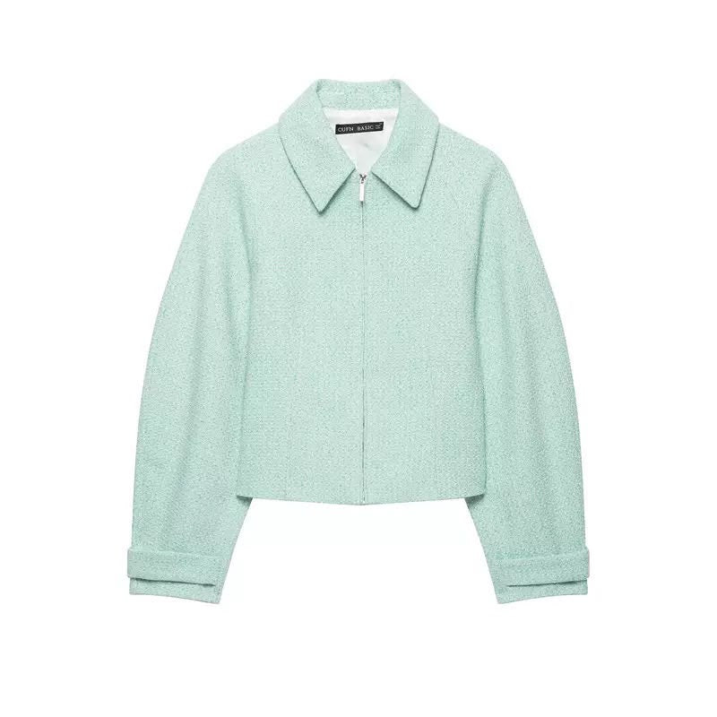 Mint Tweed Zip-Up Jacket
