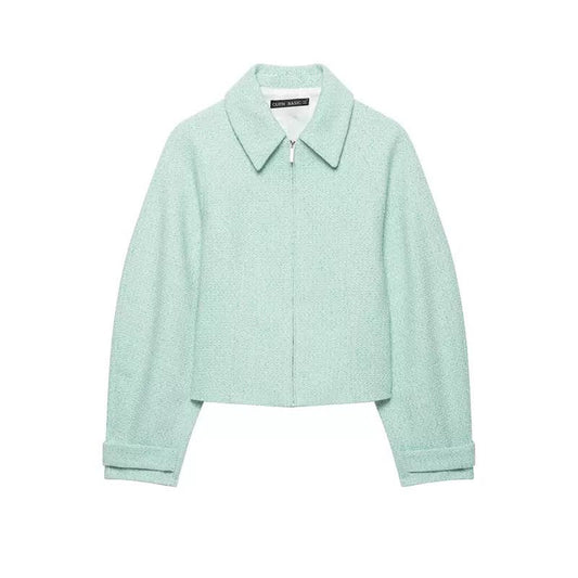 Mint Tweed Zip-Up Jacket