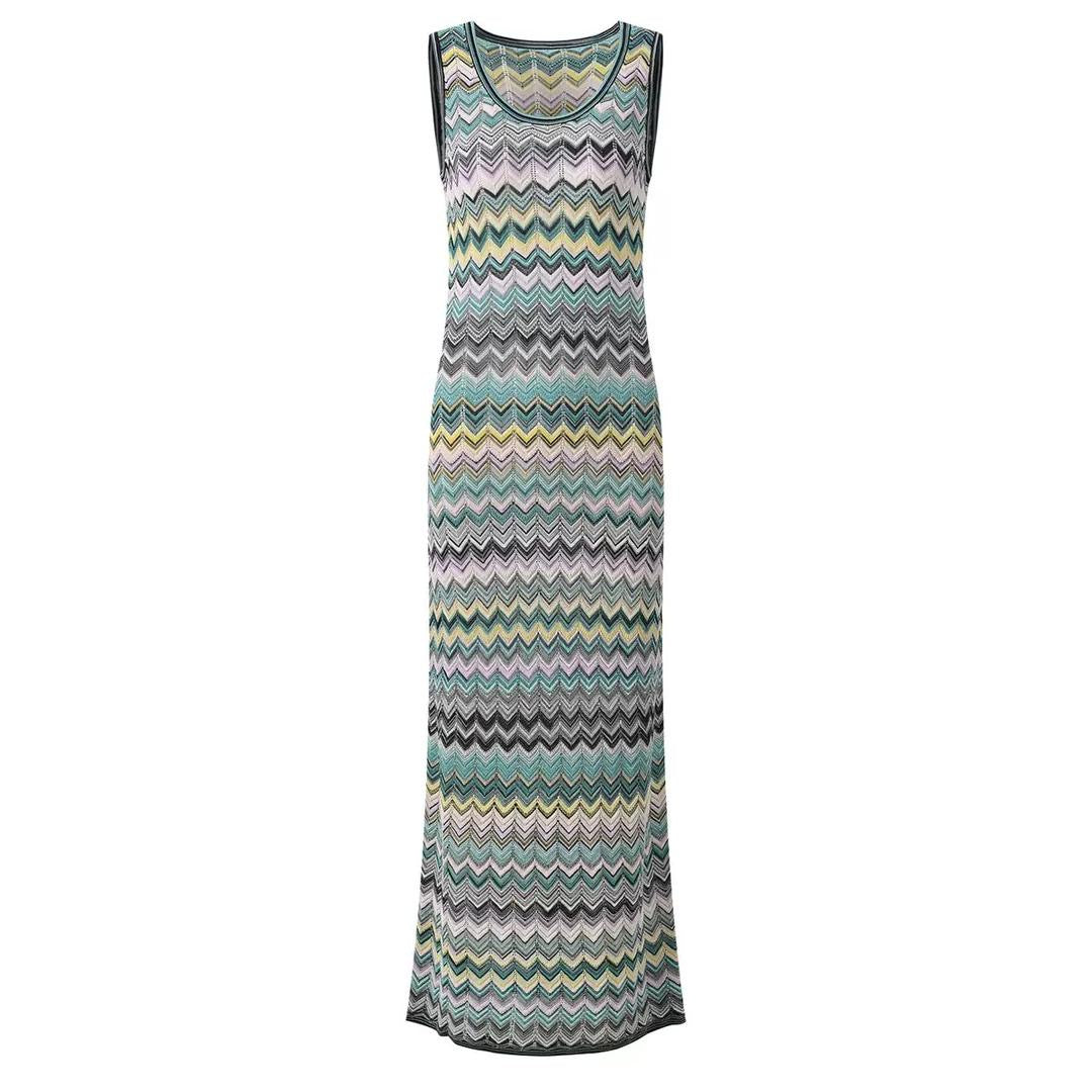 Zigzag Knit Sleeveless Maxi Dress