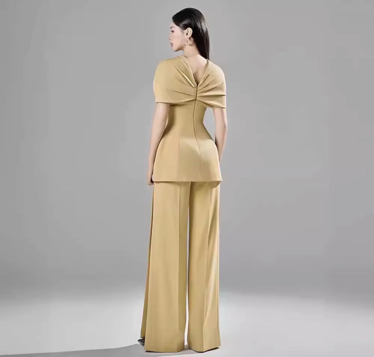 Golden Twist Drape Peplum Suit Set