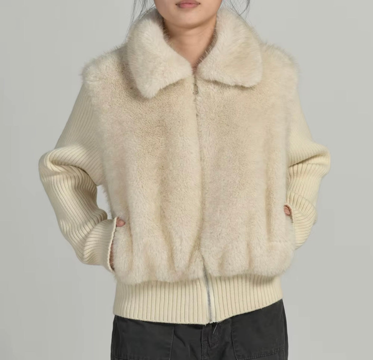 Luxe Fur Panel Knit Jacket