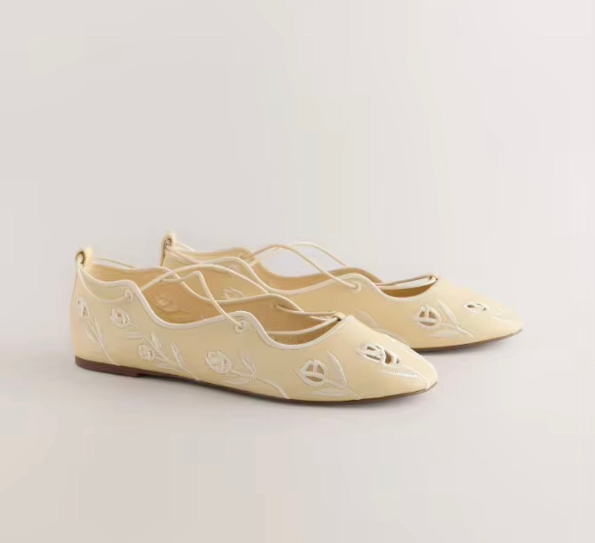 Embroidered Floral Lace-Up Flats
