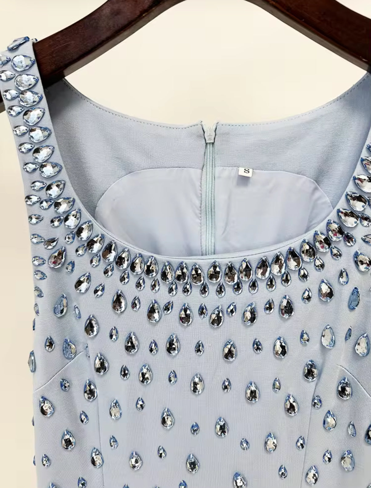 Powder blue teardrop crystal embellished long dress