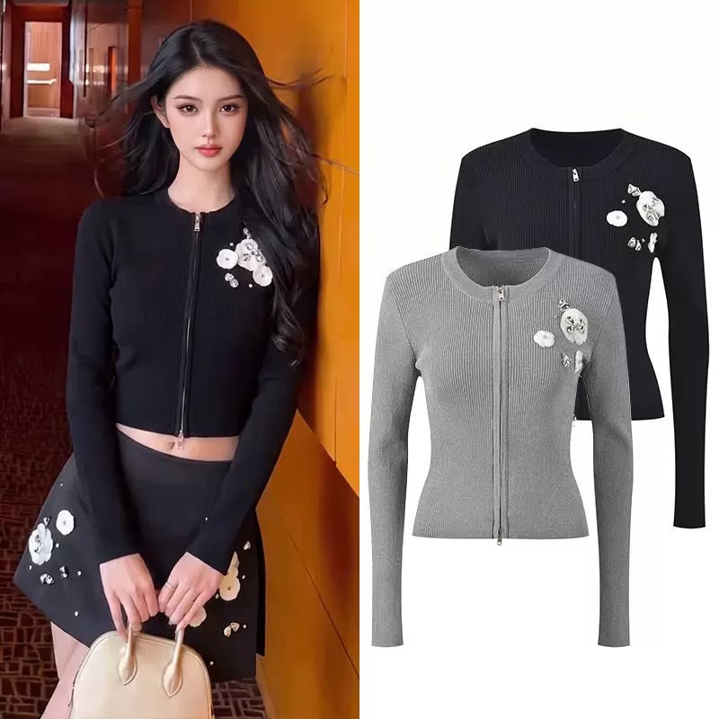 Fleur Embellished Zip Cardigan