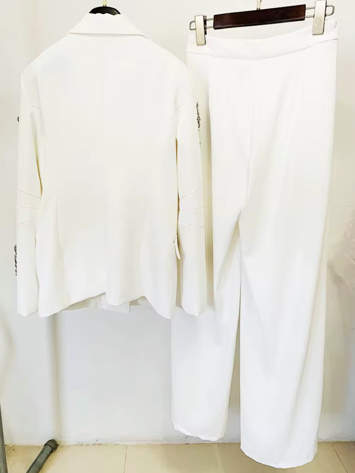 tailored blazer & pants with crystal appliqué details