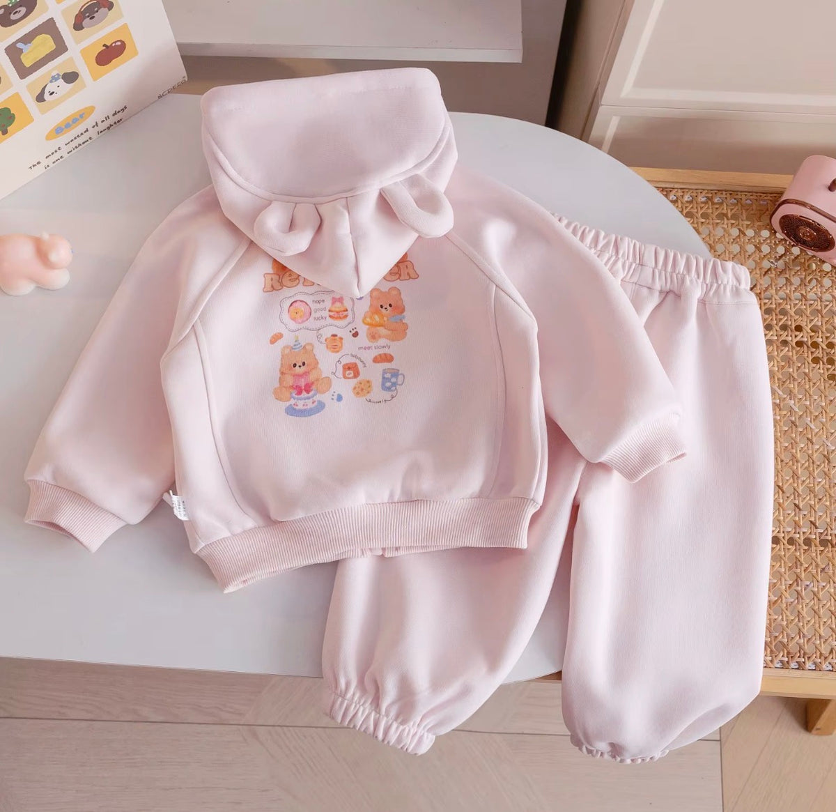 Pink Teddy Ear Hoodie Set