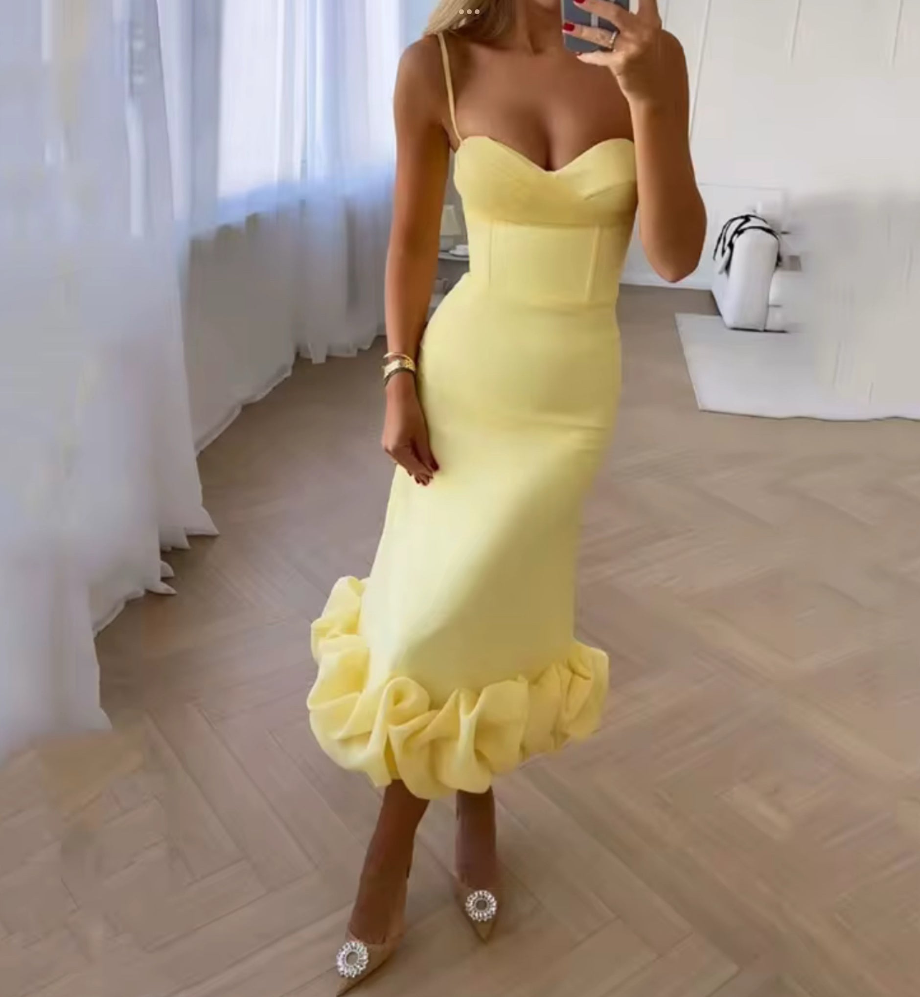 Sunshine Strap Dress with Mermaid Ruffle