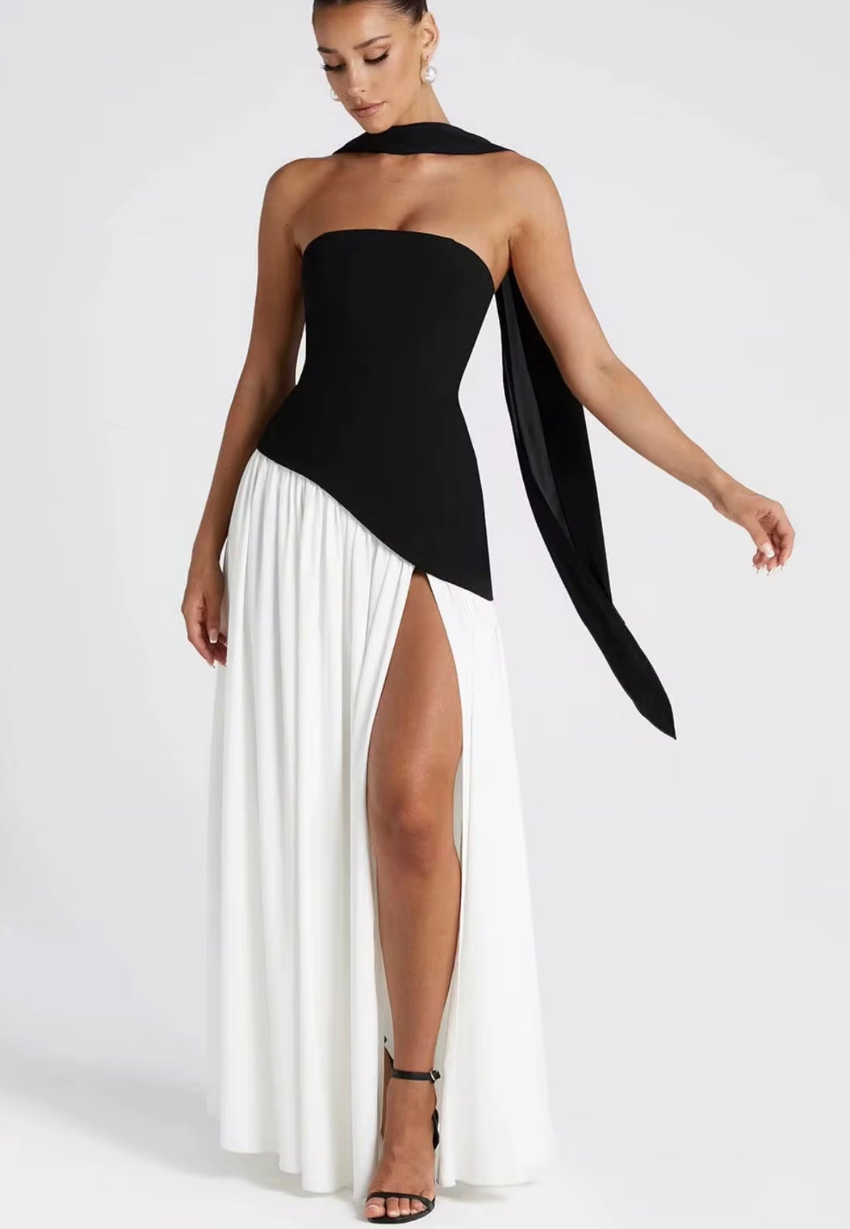 Monochrome Strapless Maxi with Side Slit