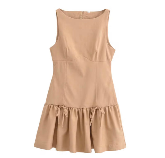 Tie-Detail Drop Waist Mini Dress