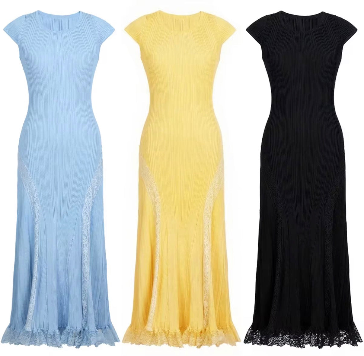 Silhouette Lace-Trim Ribbed Maxi Dress