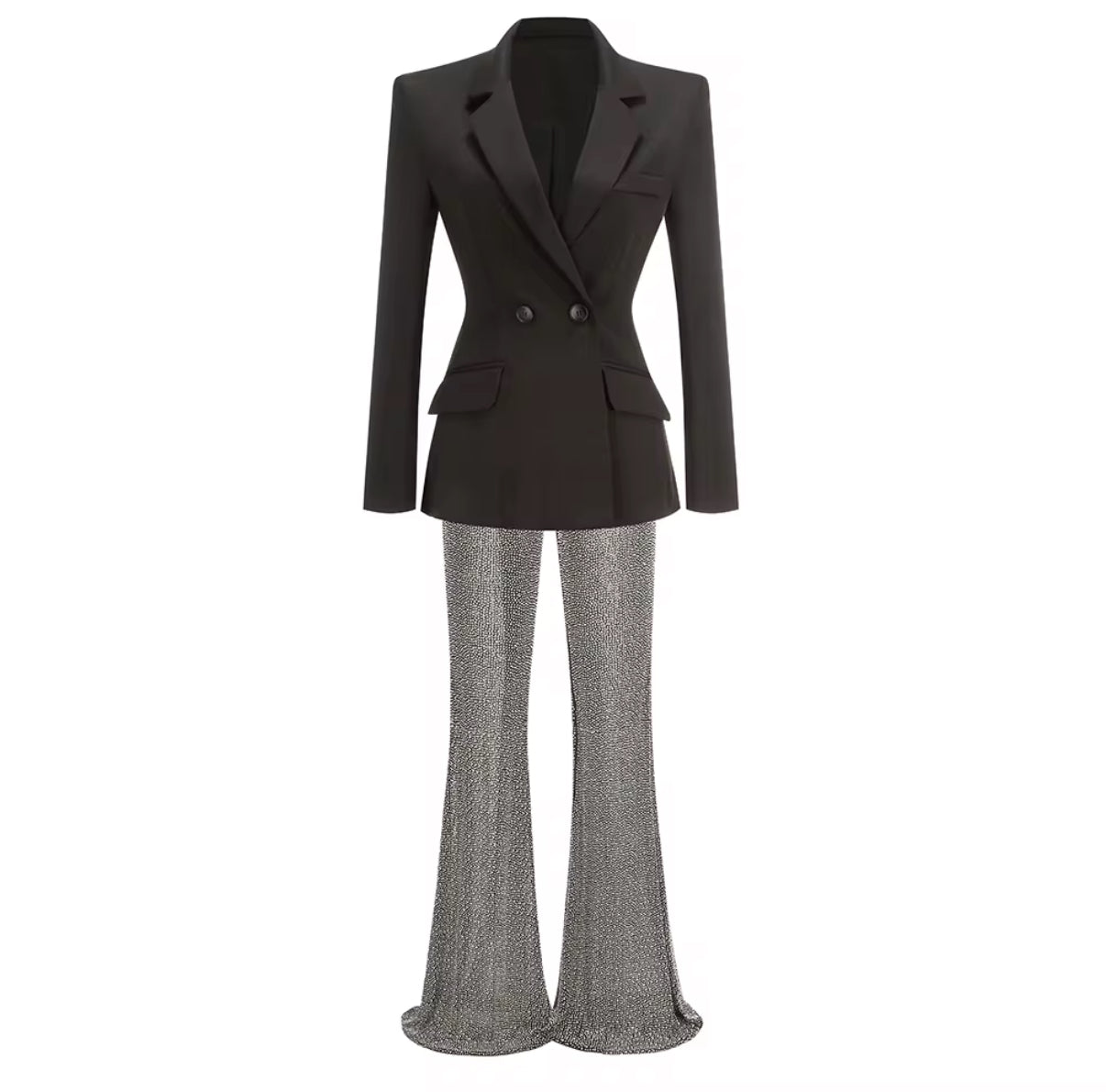 Tailored Double-Breasted Black Blazer set