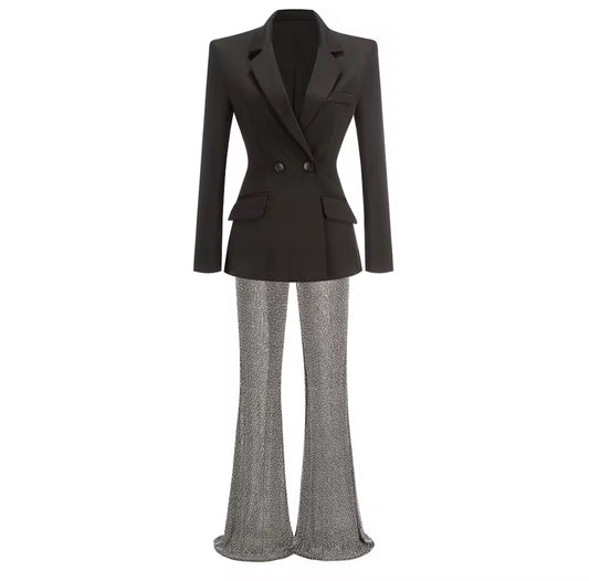 Tailored Double-Breasted Black Blazer set