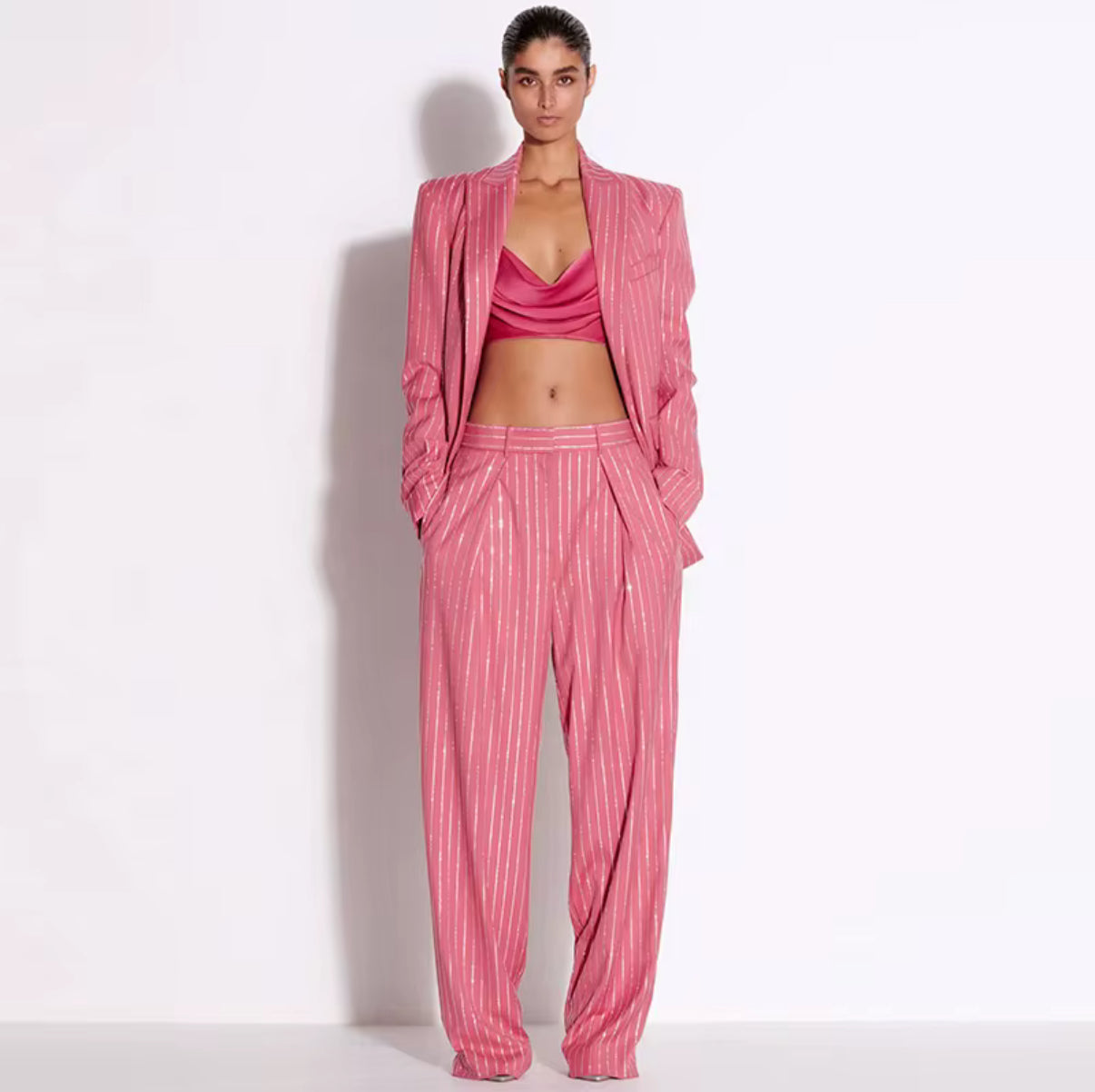 Striped Power Suit with Matching Bralette