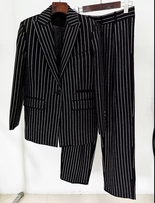 Striped Power Suit with Matching Bralette
