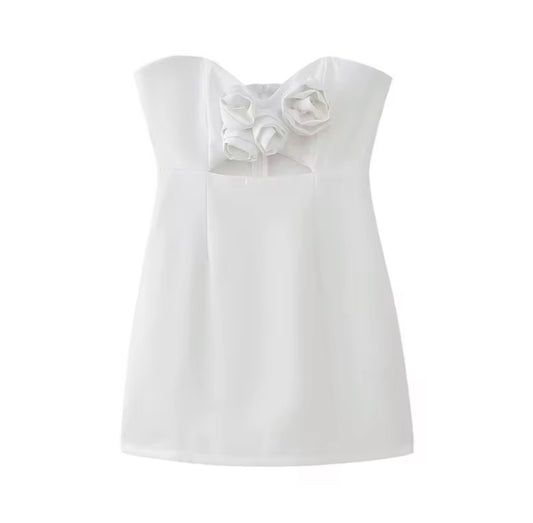 Strapless Mini Dress with Floral Bust Detail