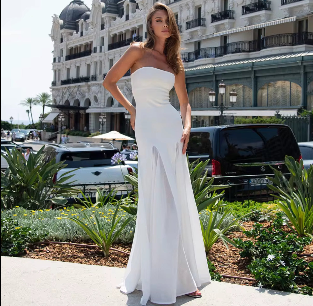 Strapless Flow Maxi with Front Cut Details