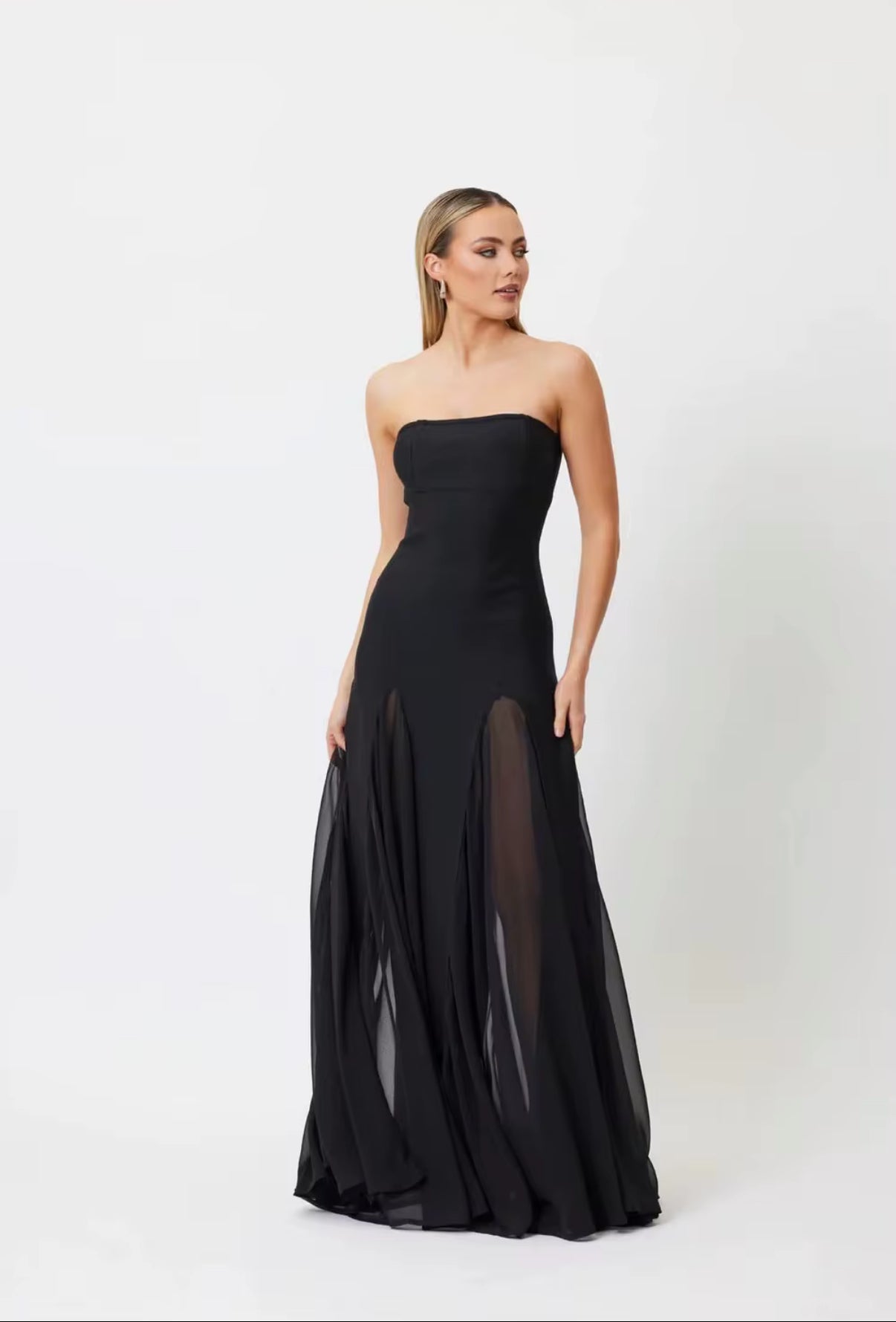 Strapless Flow Maxi with Front Cut Details