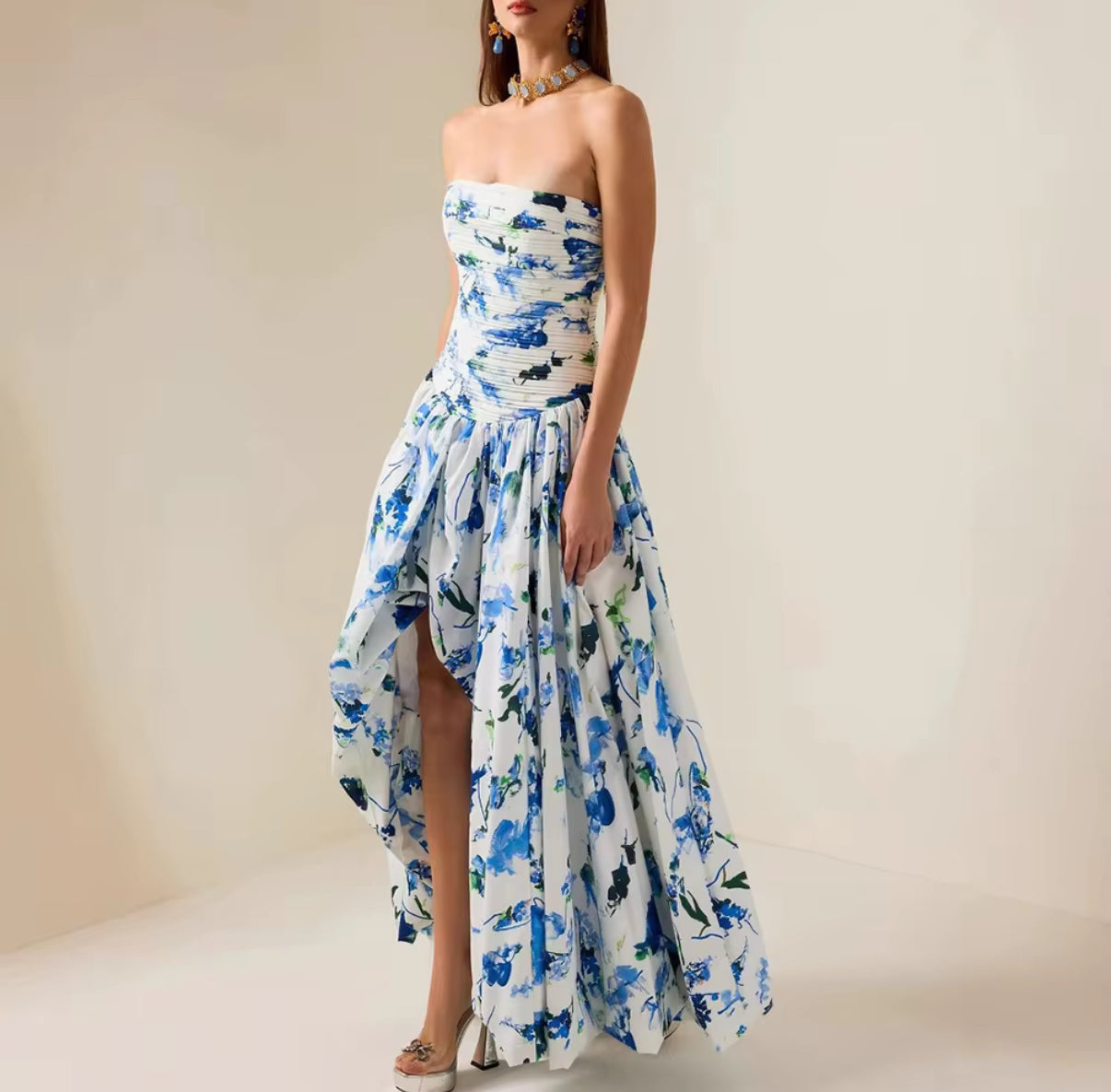 Strapless Blue Meadow Dress