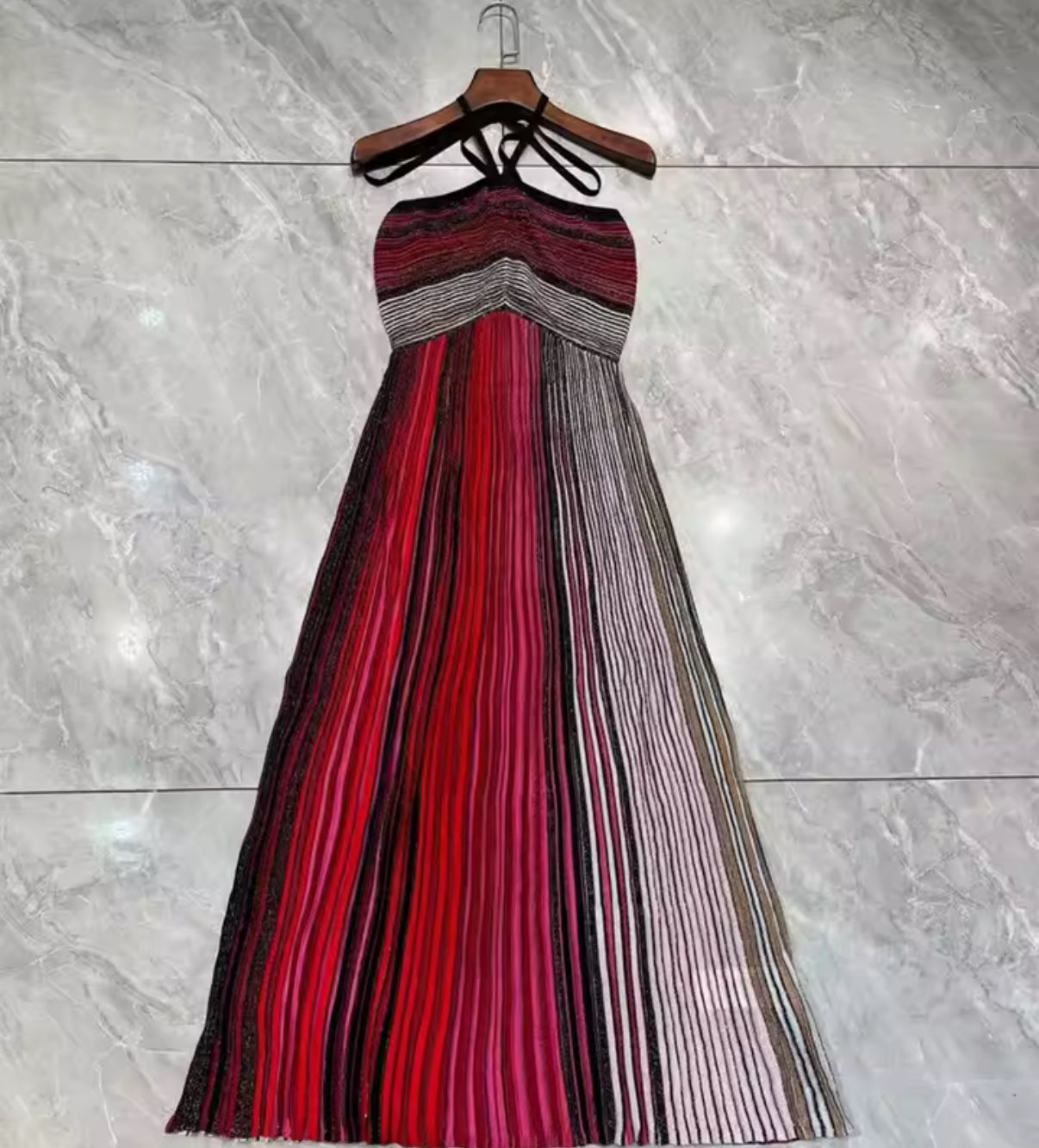 Shimmer Pleated Maxi Dress in Green & Blue Tones