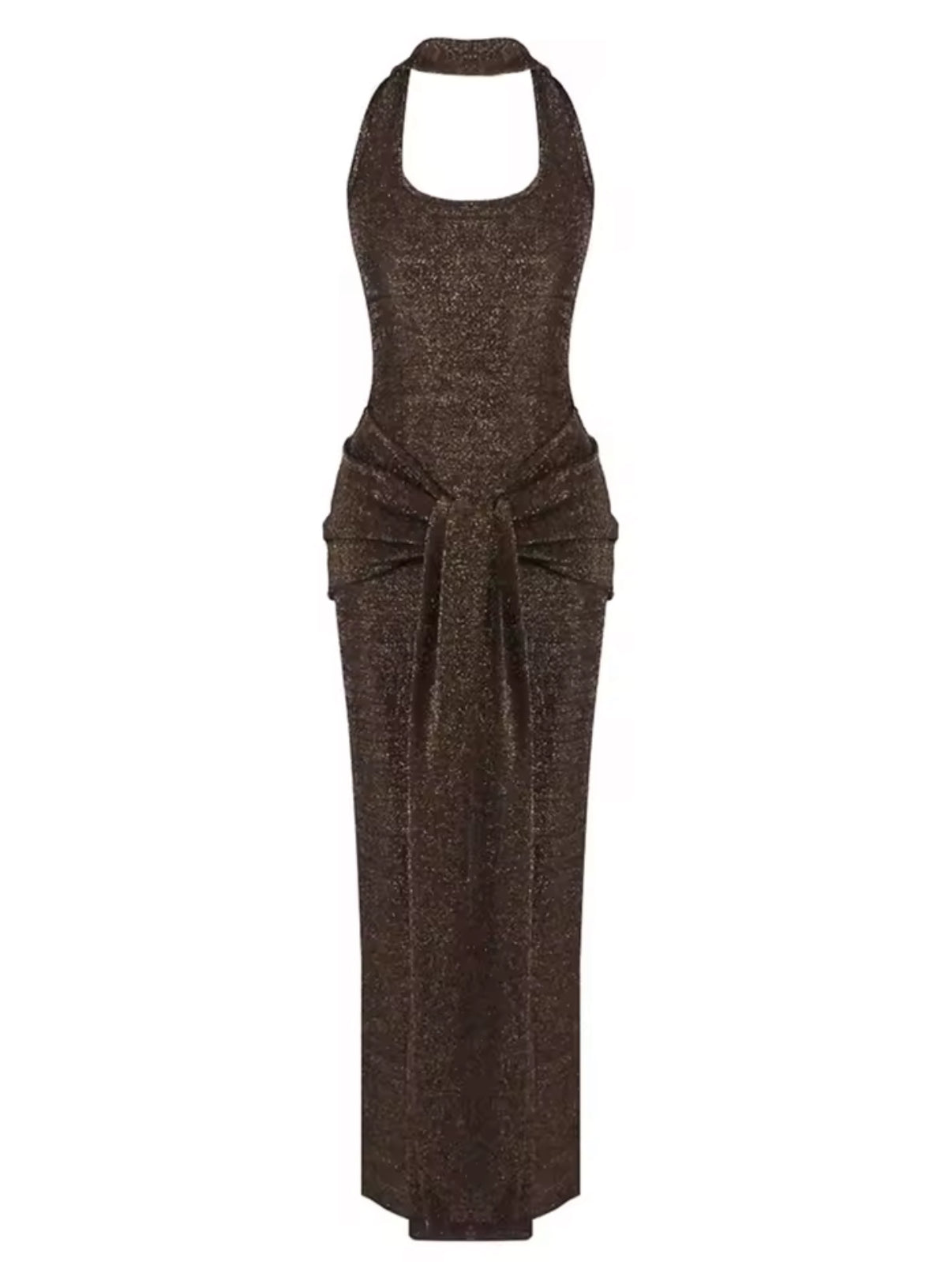 Shimmer knit evening dress with scarf