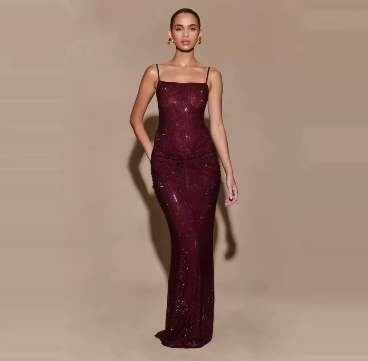 Shimmer dress with front knot and bodycon fit