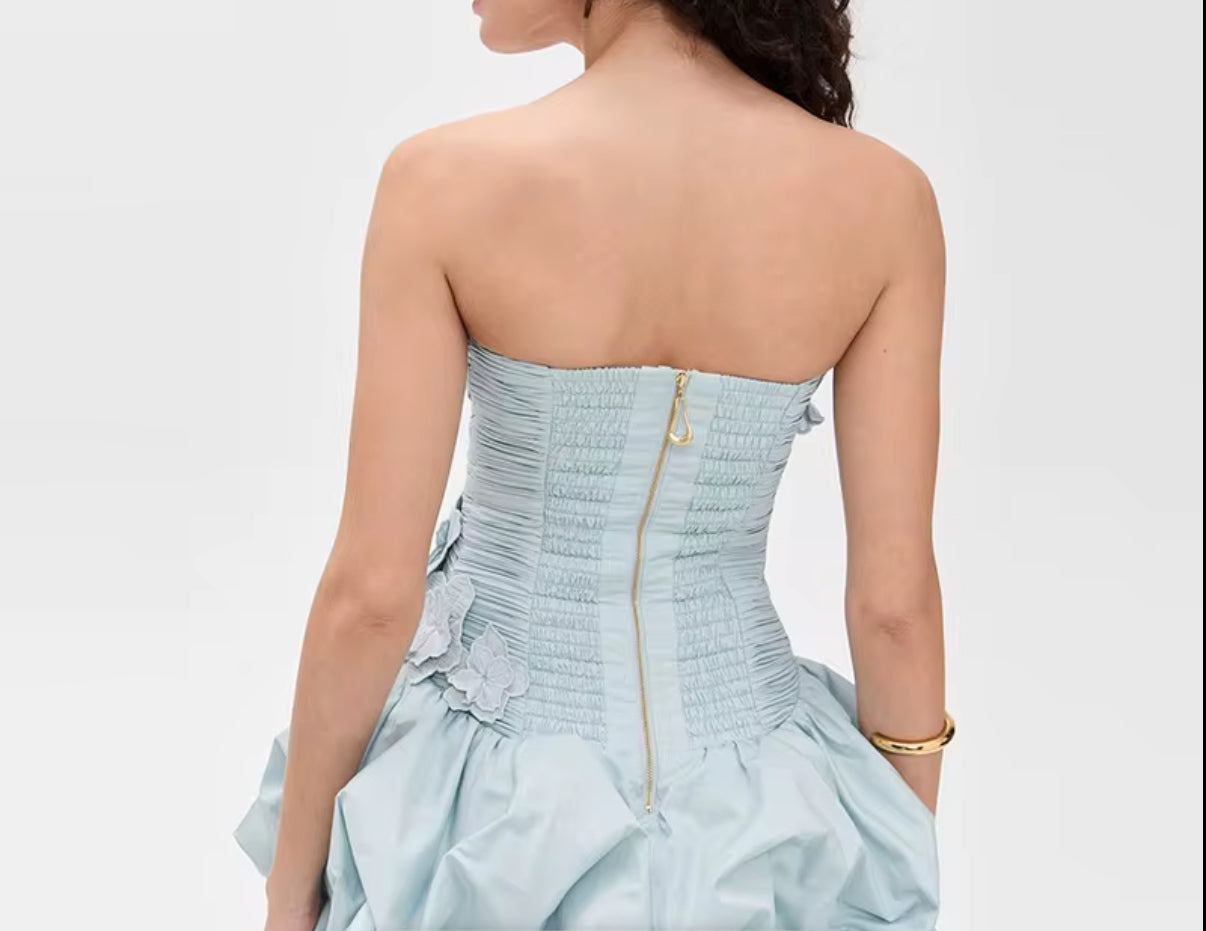 Ruched Bodice Mini Dress with Ruffled Hem
