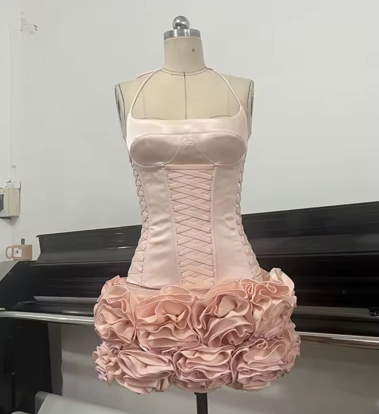 Pink corset mini Dress with ruffled skirt