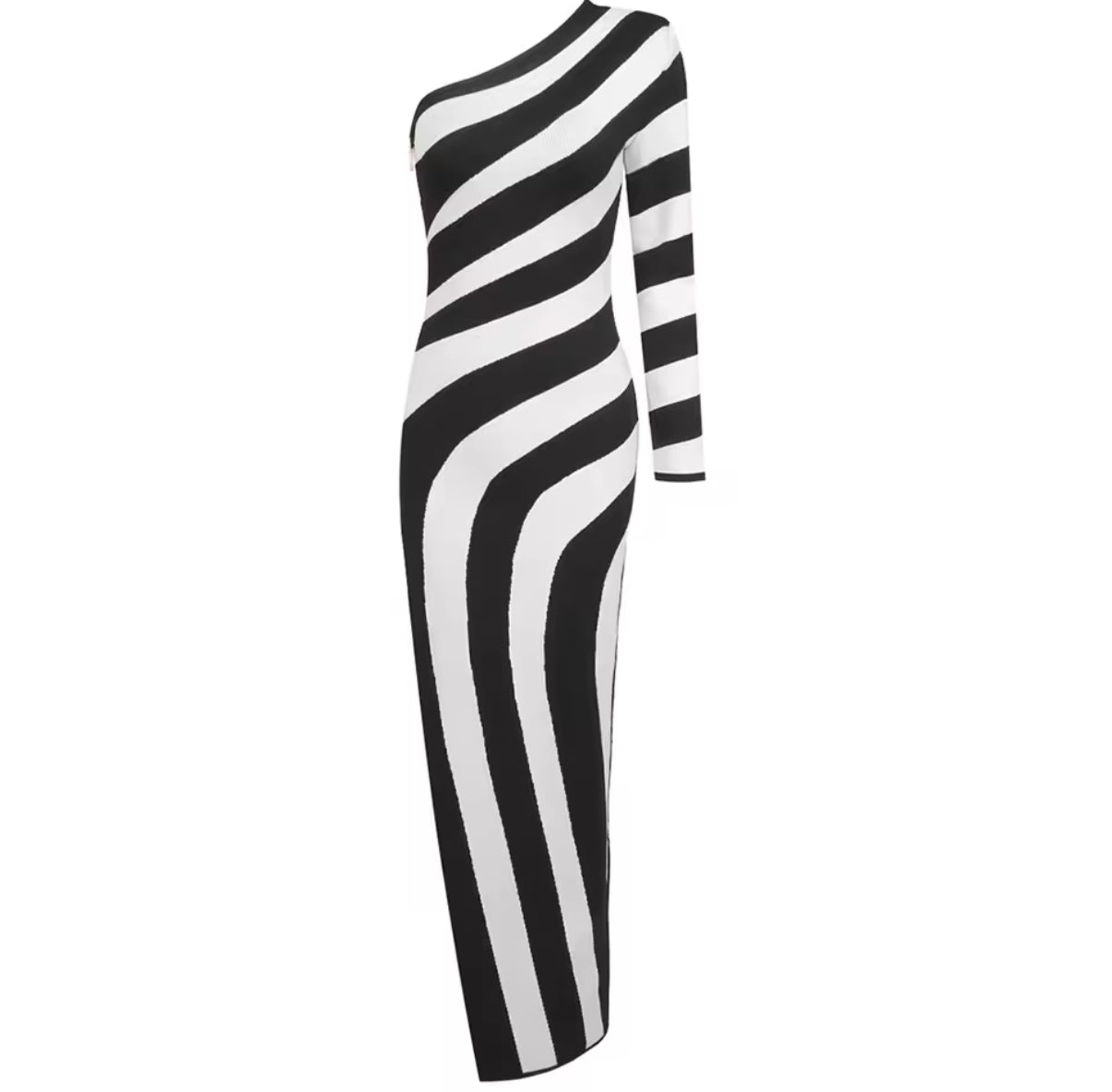 One-Shoulder Striped Maxi Dress