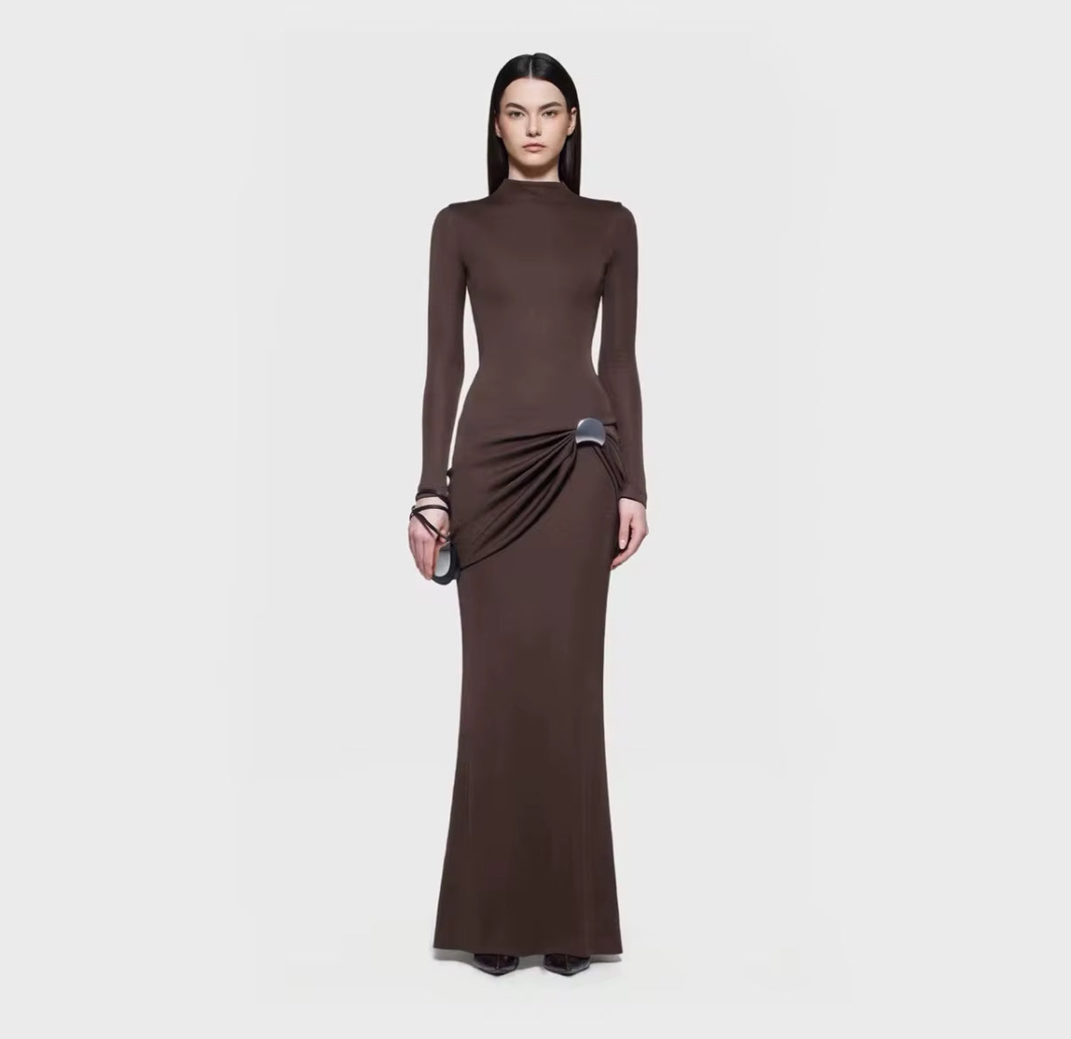 High neckline with minimalist sophistication
