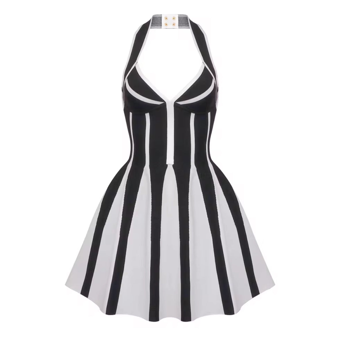 Halter Mini Dress with Bold Stripe Design