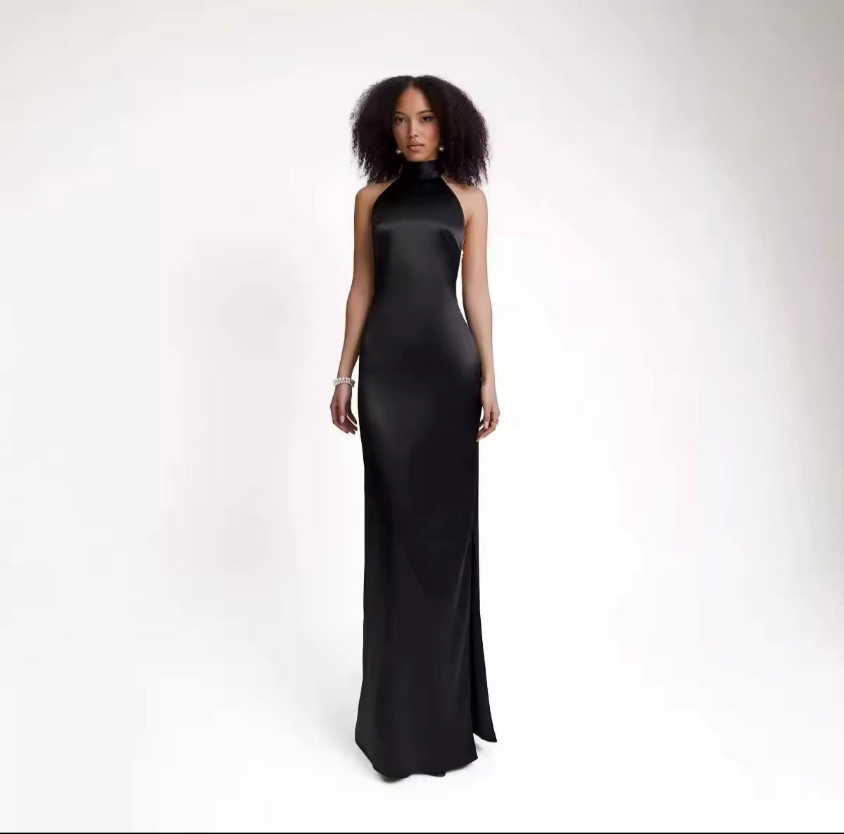 Halter Evening Dress with Pearl Back Detail