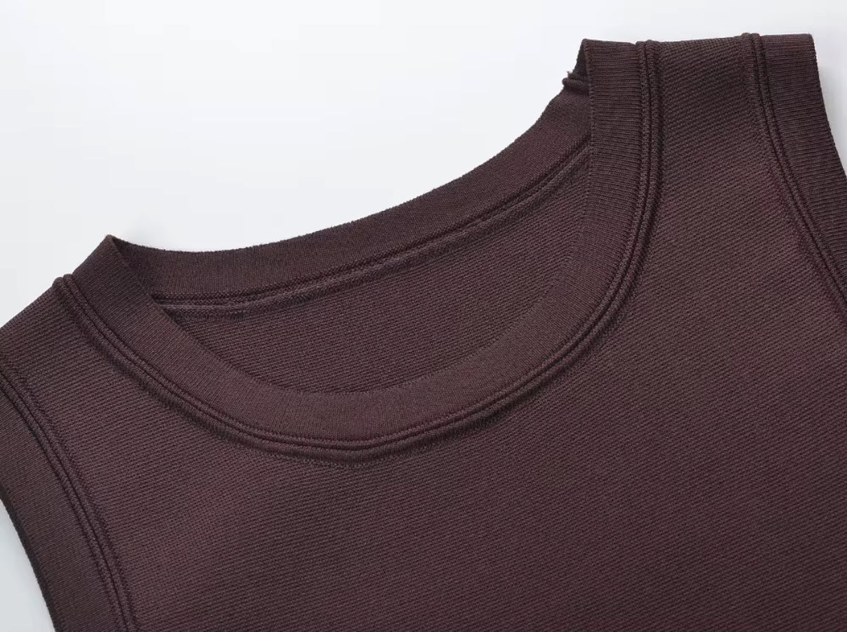 Chocolate Brown Sleeveless Dress with Fringe Hem