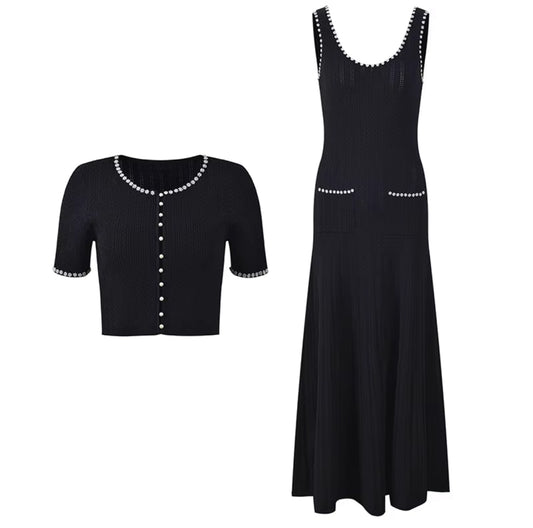 Chic pearl trim ensemble