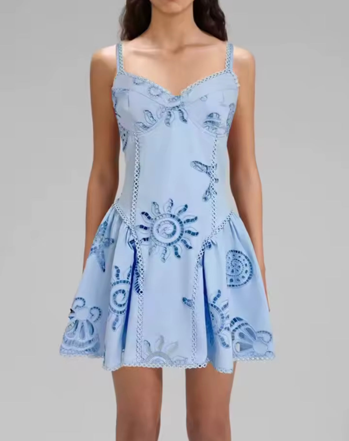 Celeste sunburst embroidered mini dress