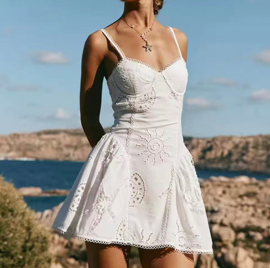 Celeste sunburst embroidered mini dress