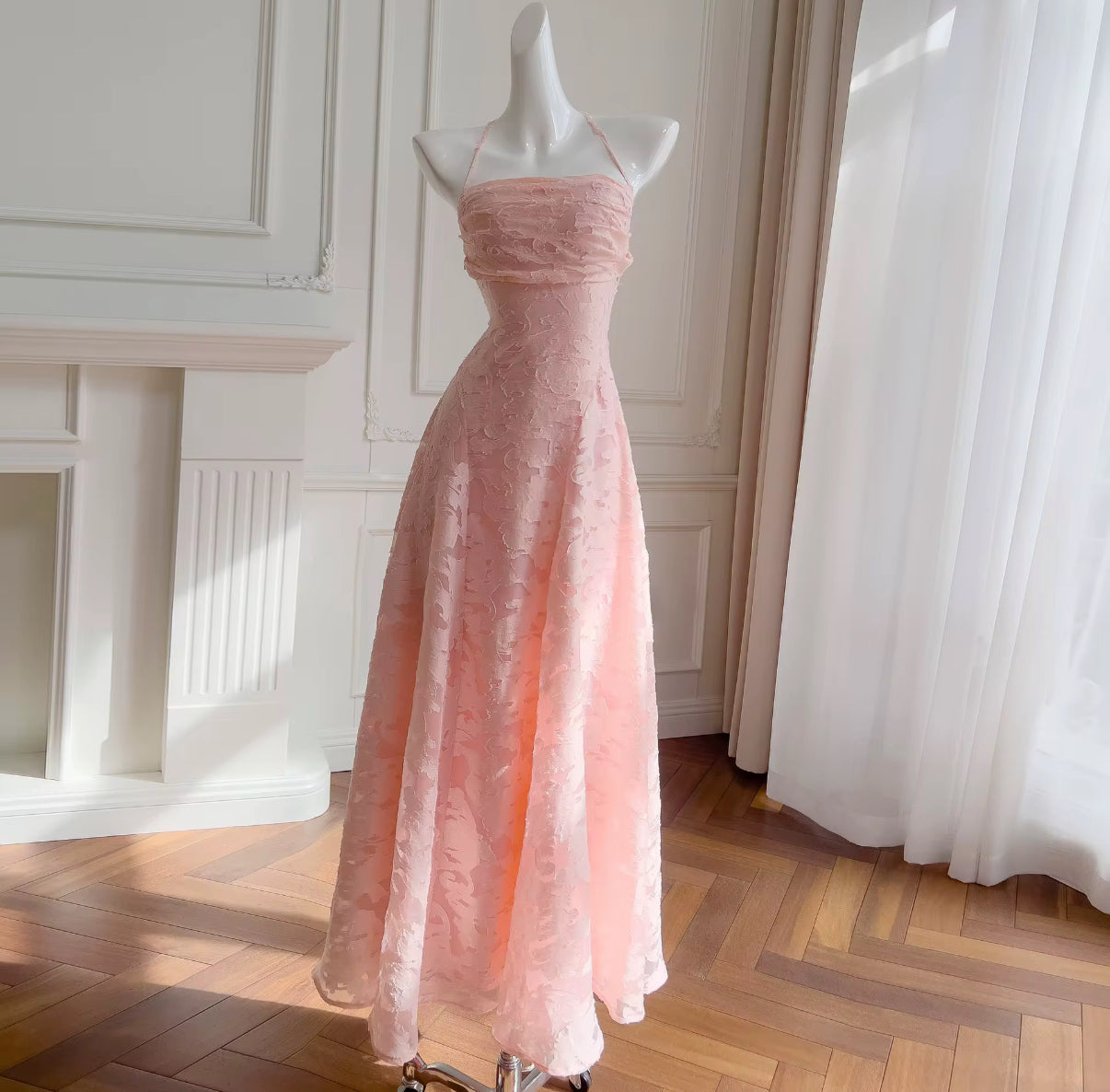 Blush whisper halter backless max dress