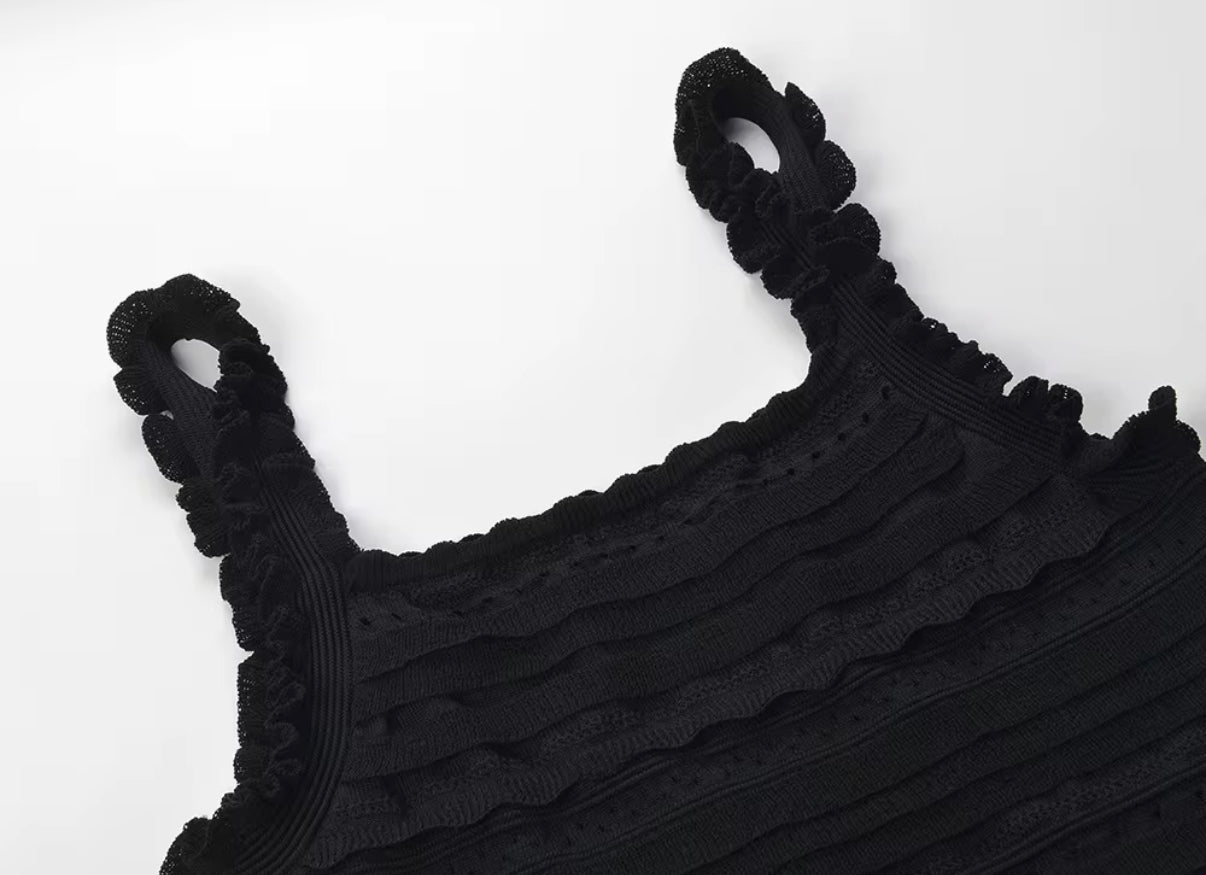 Black Crochet Crop Top & Midi Skirt Set