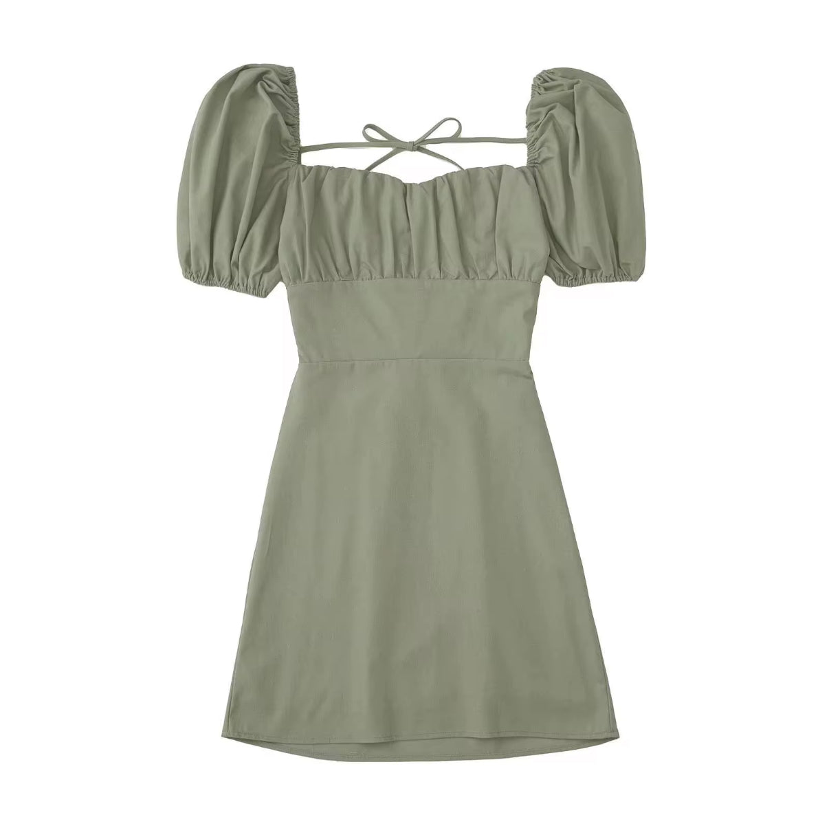 Puff Sleeve Mini Dress with Lace-Up Back
