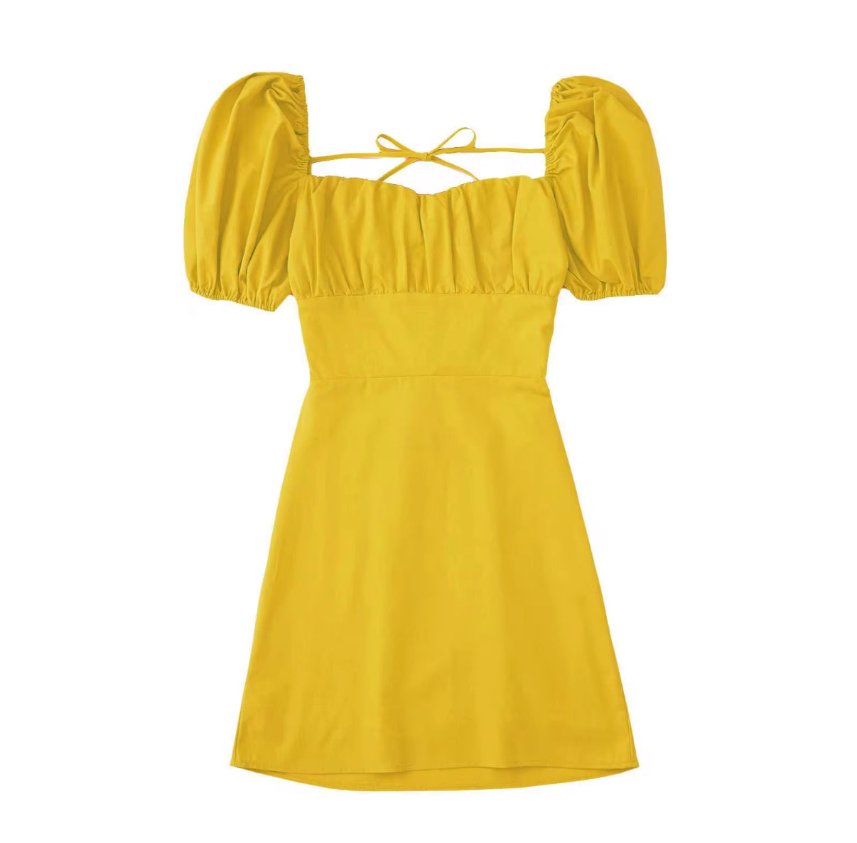 Puff Sleeve Mini Dress with Lace-Up Back