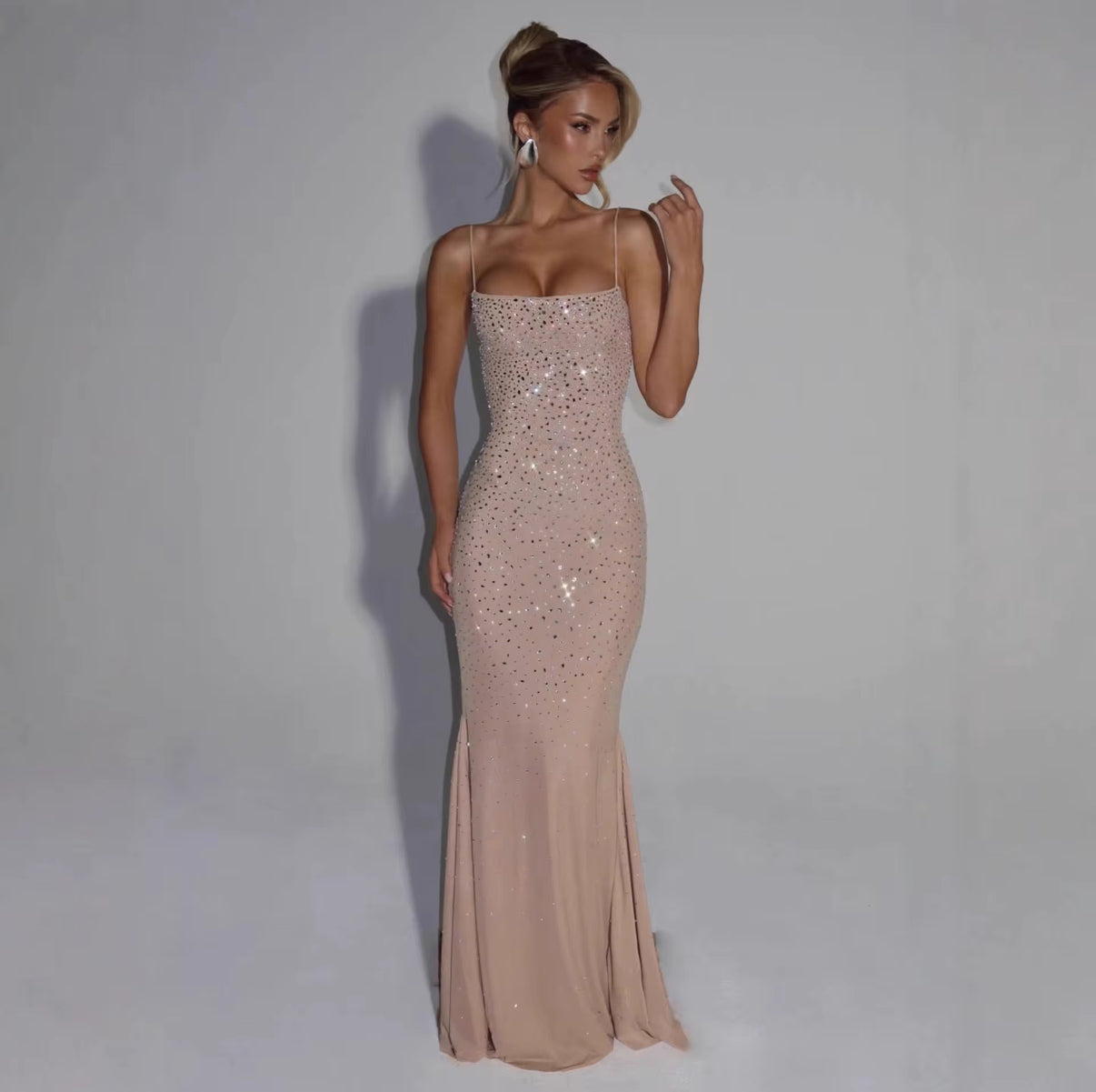 Crystal Evening Dress with Spaghetti Straps