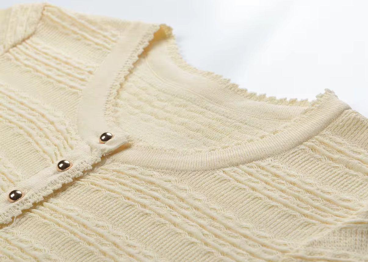 Ivory Knit Maxi Set with Button Cardigan