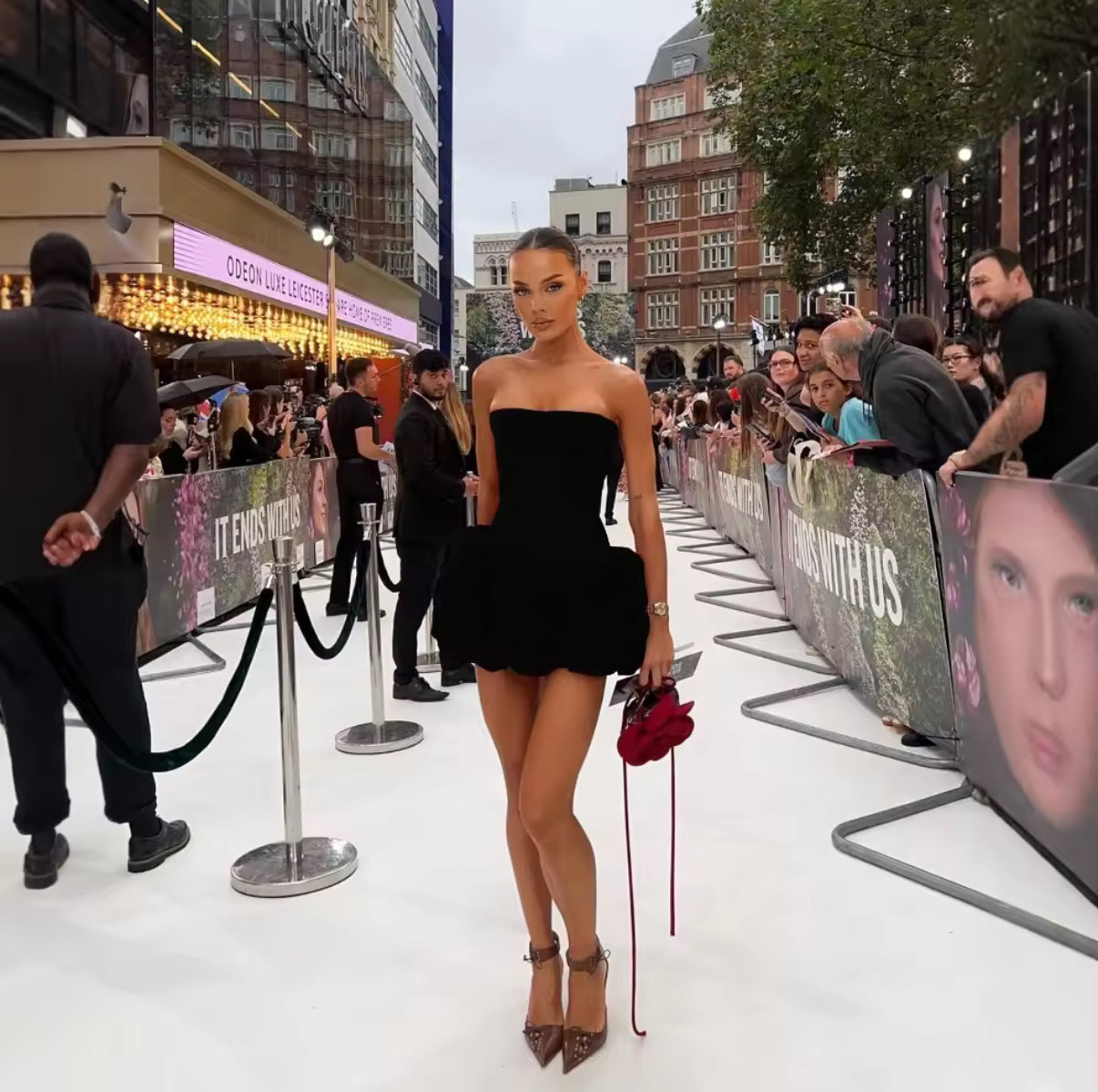 Velour Rose Evening Mini Dress