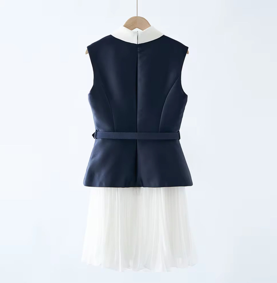 Navy Luxe Pleated Mini Dress