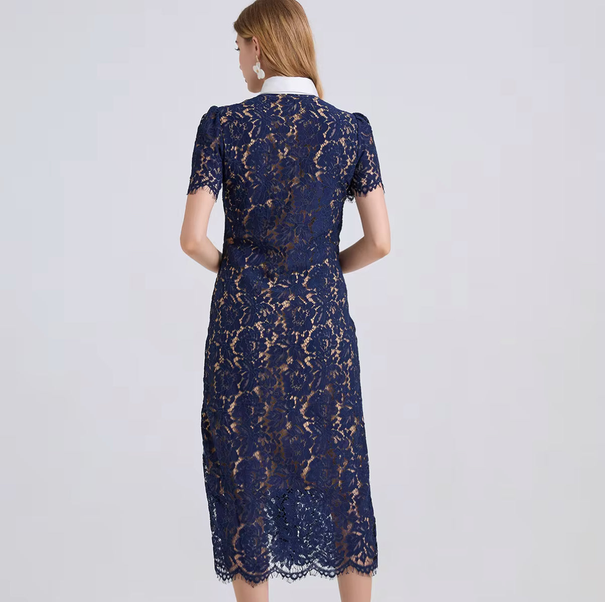 Navy Lace Button-Down Dress