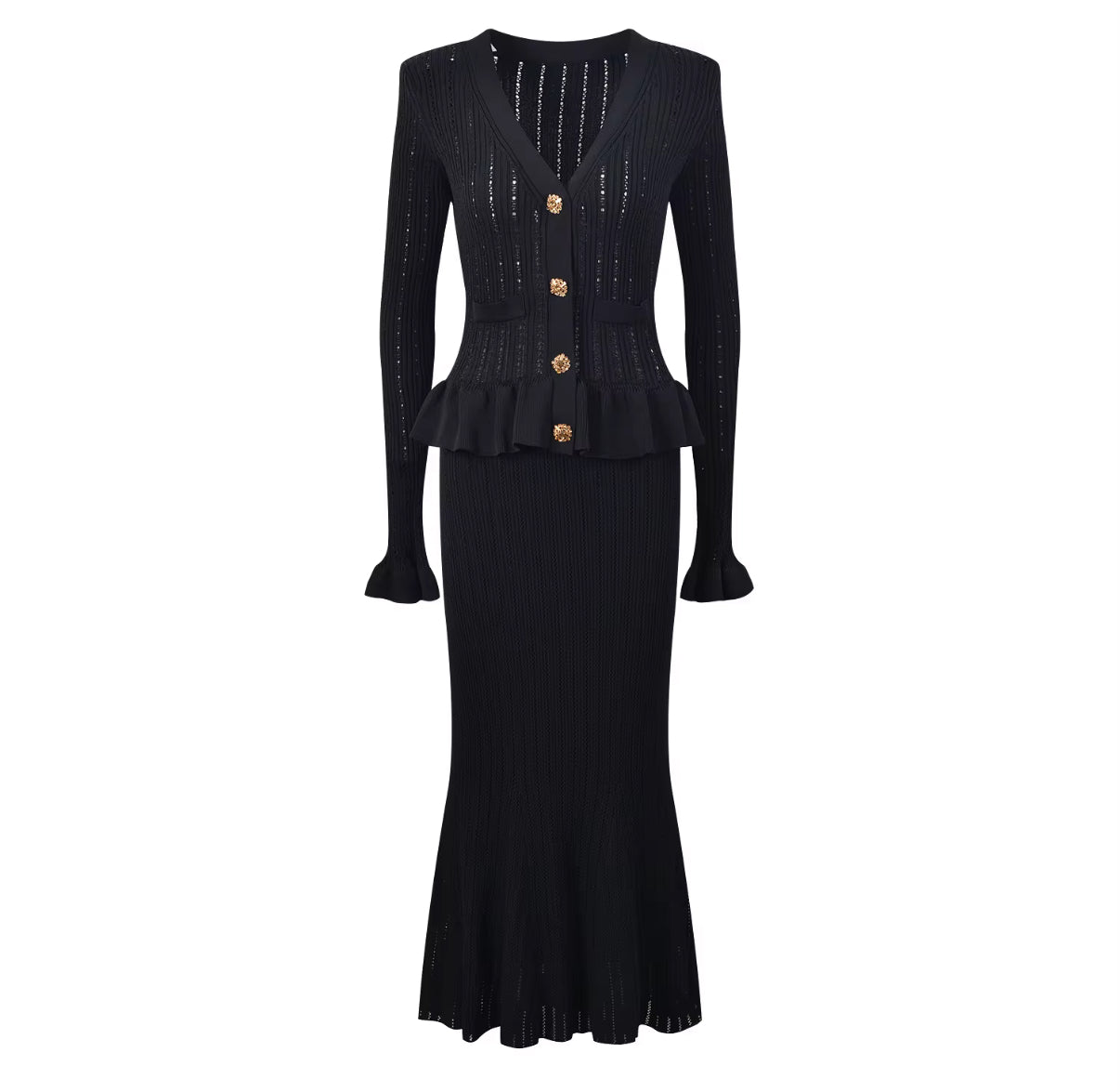 Knitted Peplum Gold Button Detail dress