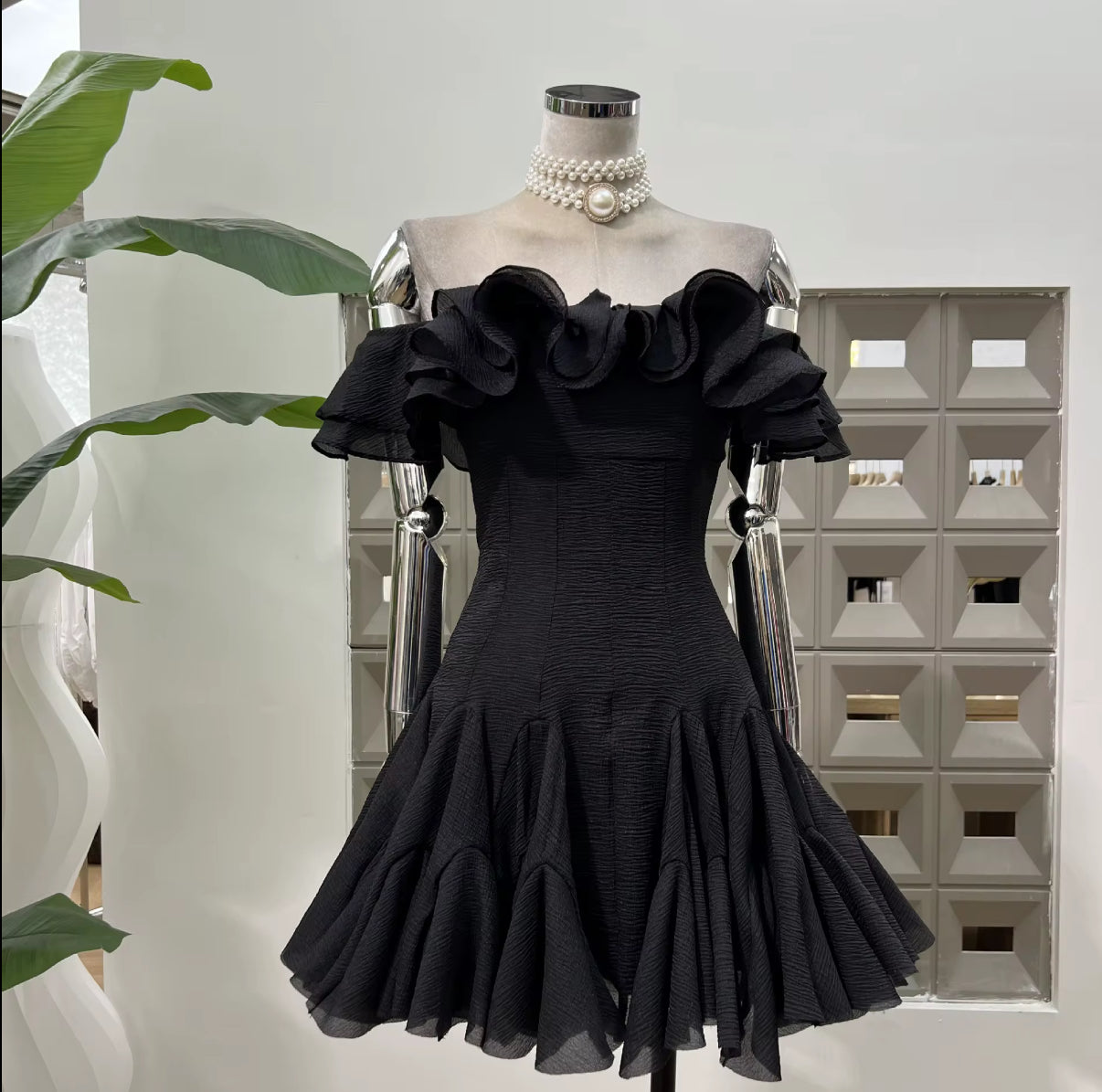 Off-Shoulder Ruffle Mini Dress