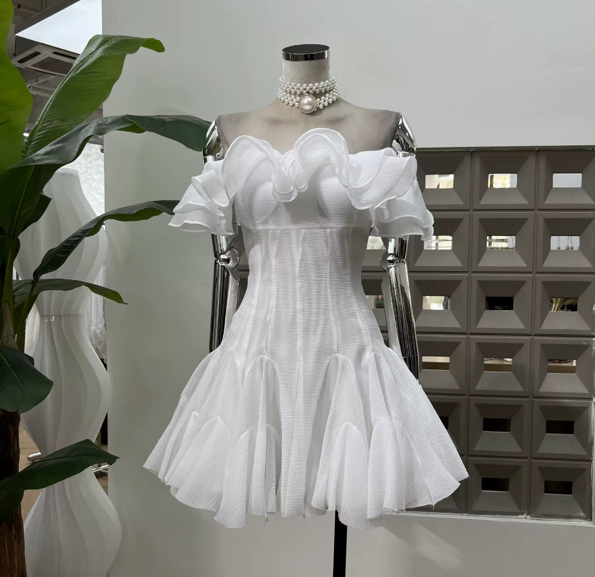 Off-Shoulder Ruffle Mini Dress