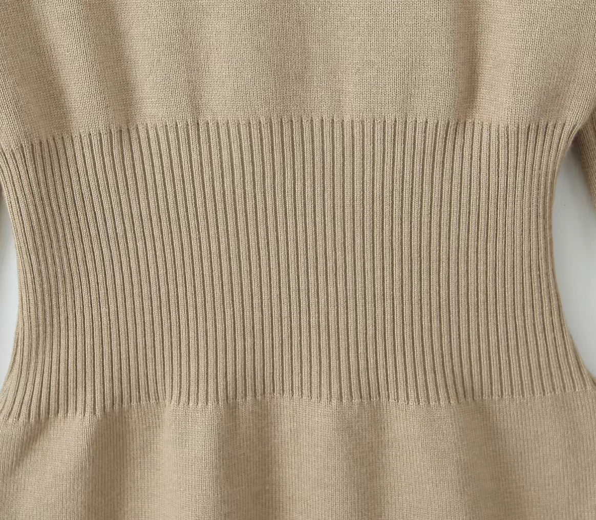 bodycon turtleneck dress with thigh-high slit