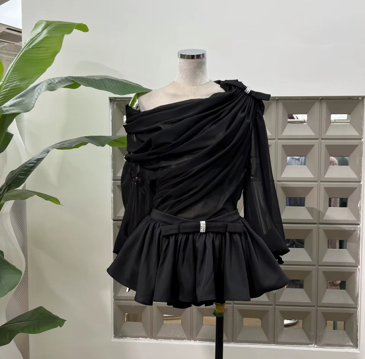 Burgundy Draped Chiffon Set