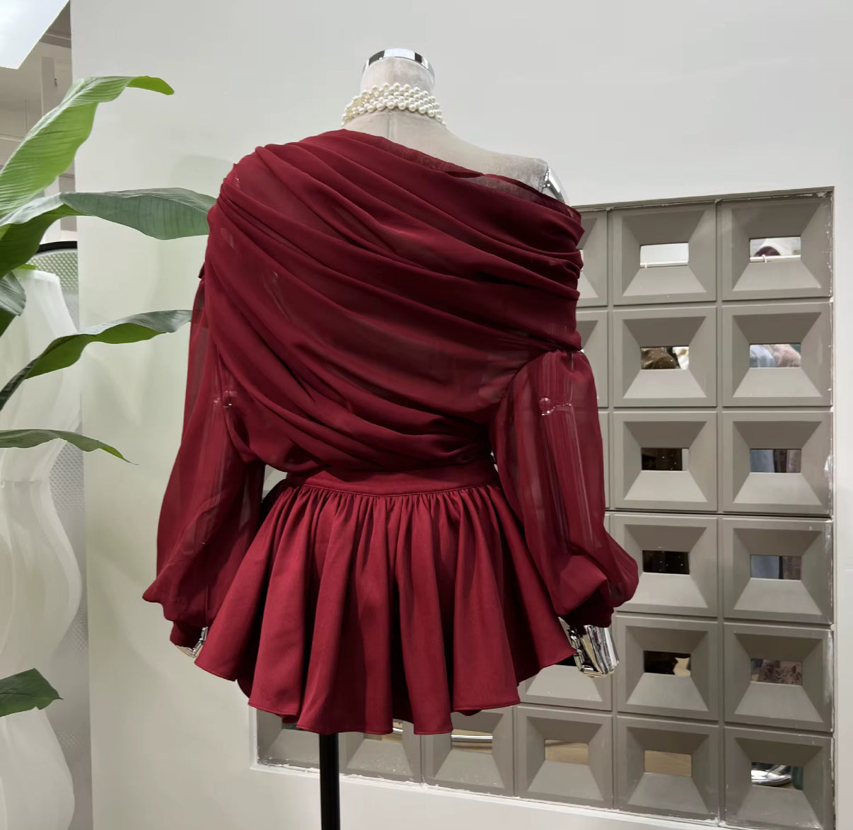 Burgundy Draped Chiffon Set